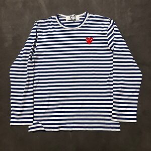 Comme Des Garcons PLAY Striped Long Sleeve T-shirt Navy White Womens Size Medium